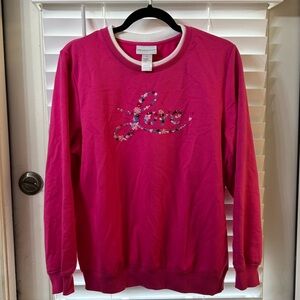Bright Pink "Love" Embellished Crewneck Sweatshirt